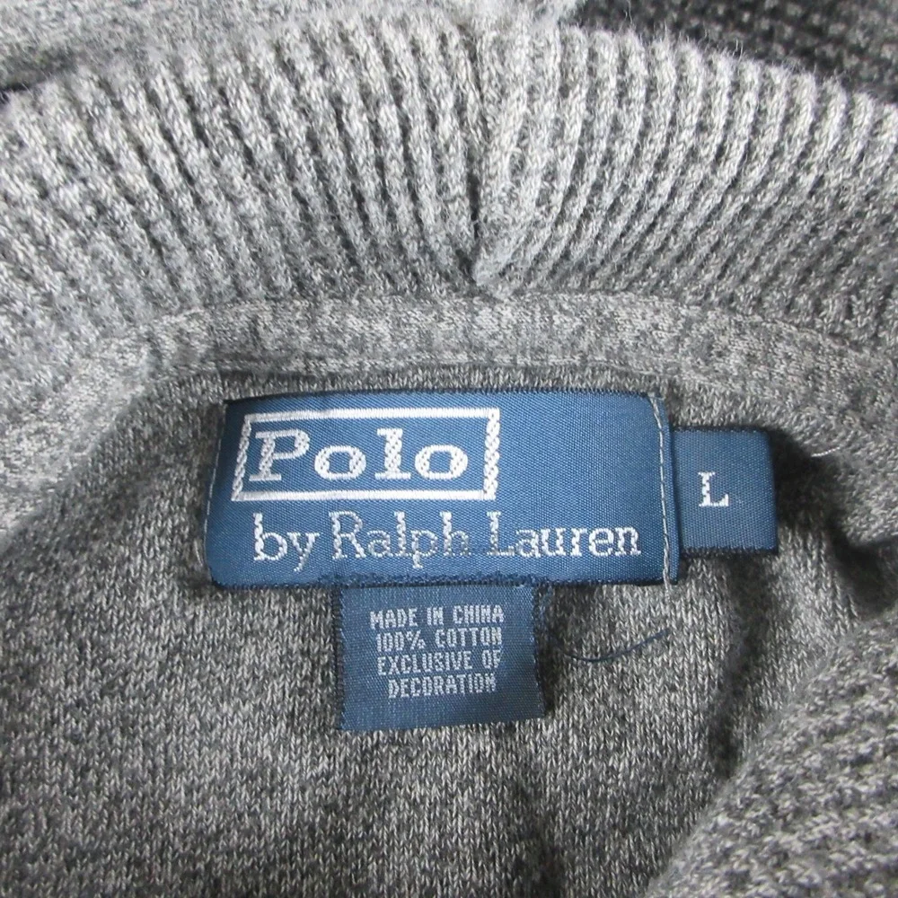 Polo Ralph Lauren Hoodie Mens L Gray Sweatshirt Pullover Button Up Pony Casual